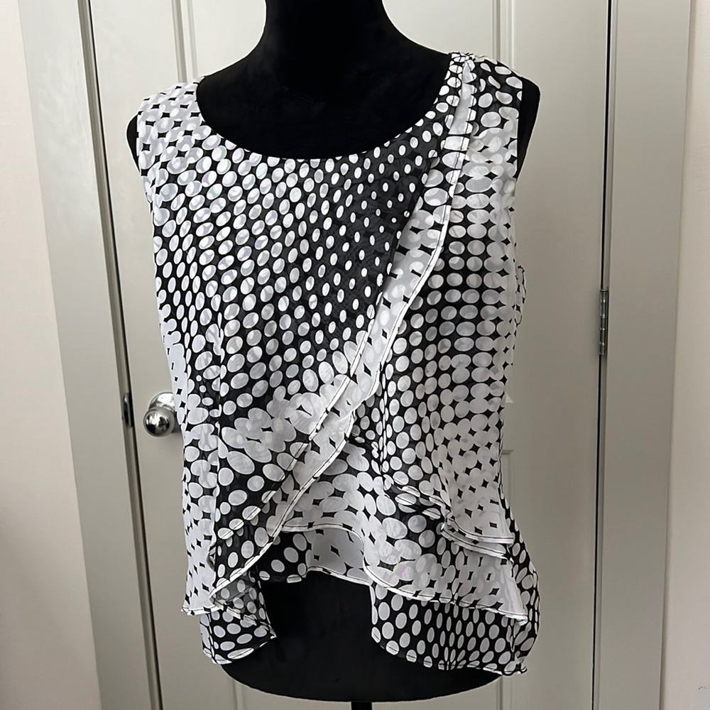 CATO sleeveless crop tiered black white‎ top blouse M